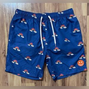 ambsn California Rainbow Print Swim Trunks Men’s Blue Drawstring Board Shorts L